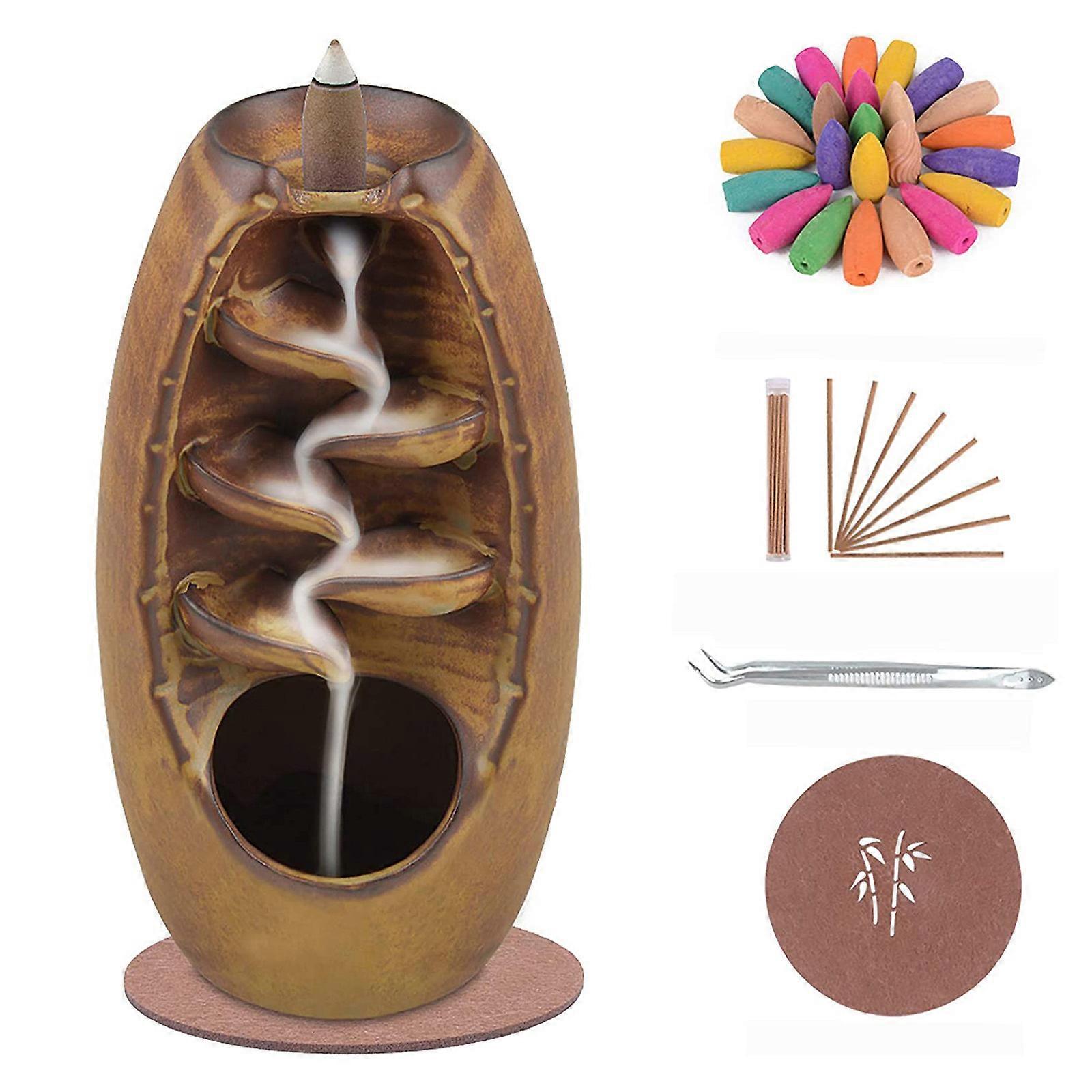 Ceramic Backflow Incense Holder Waterfall Incense Burners with 80 Backflow
