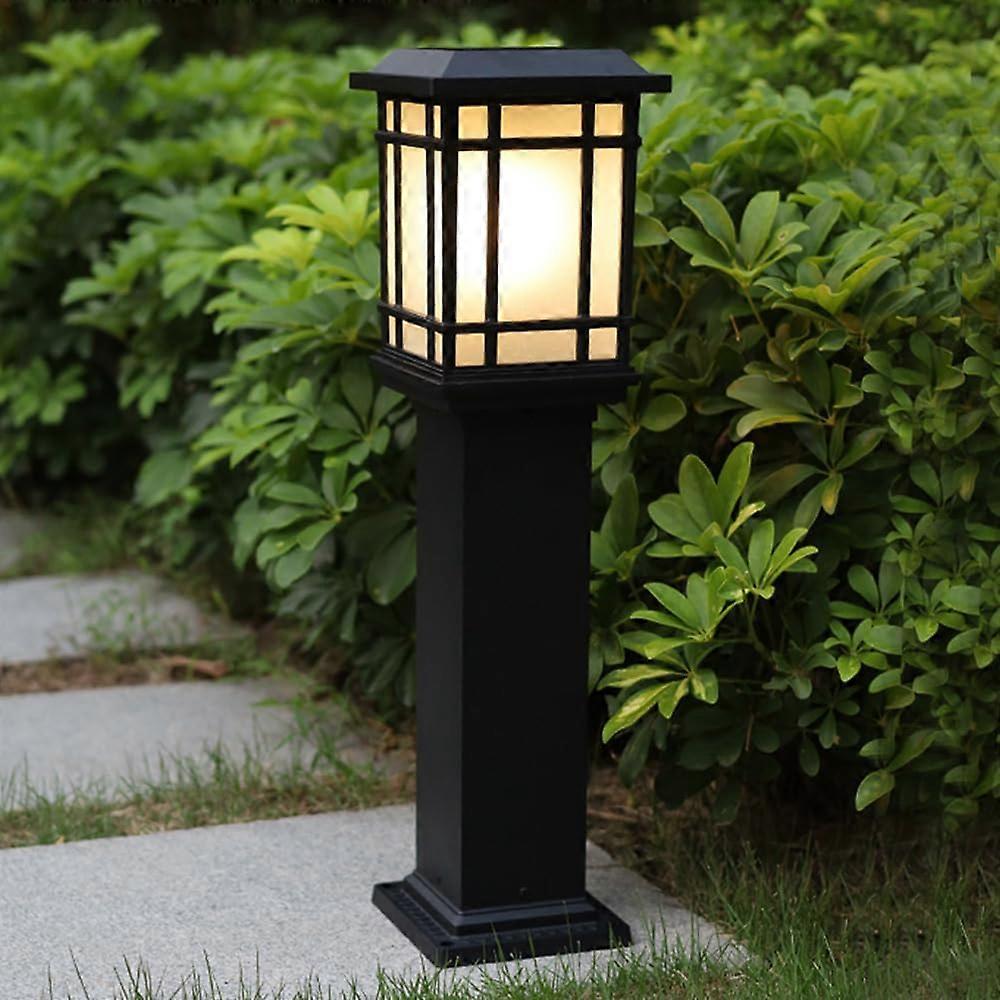 Solar Path Light Retro Square Landscape Path Light Diecast Aluminum Bollard Lantern with Glass Shade