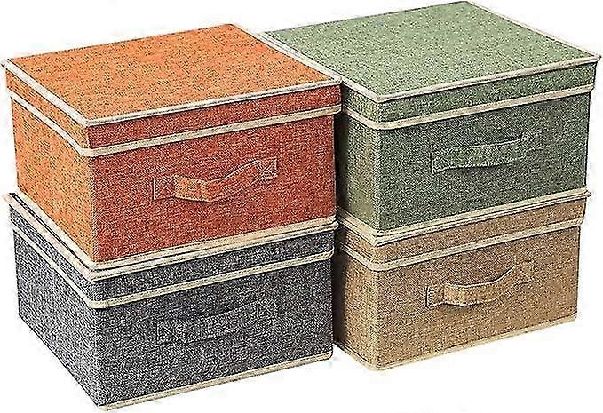 JiaWei Boîtes de rangement avec couvercle, panier de rangement pliable pour vêtements jouets livres placard Maison Chambre 30 * 30 * 16cm Beige + Gris KVZ