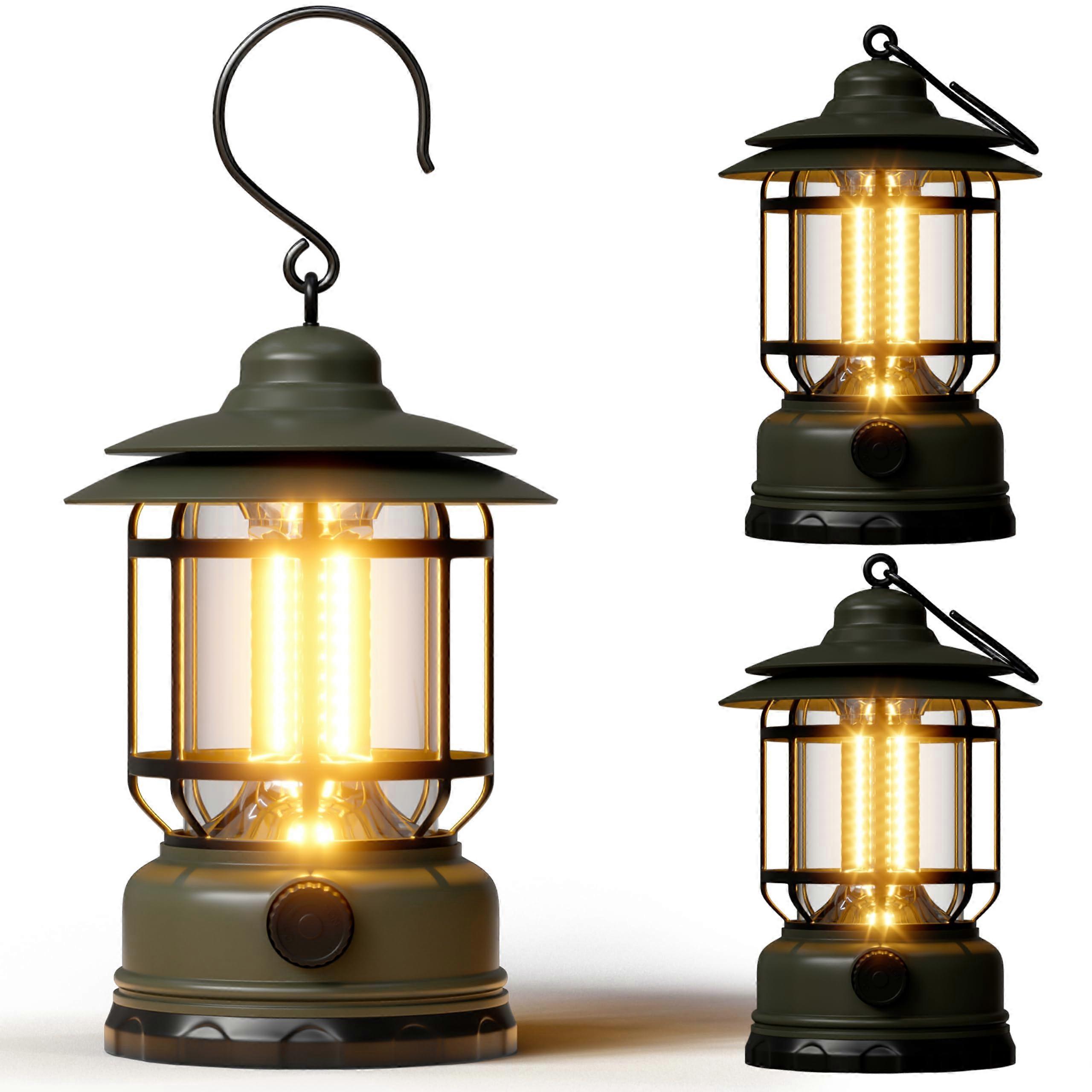 3 Pack LED Camping Lanterns Battery Powered Rechargeable Lantern with Stepless Dimming