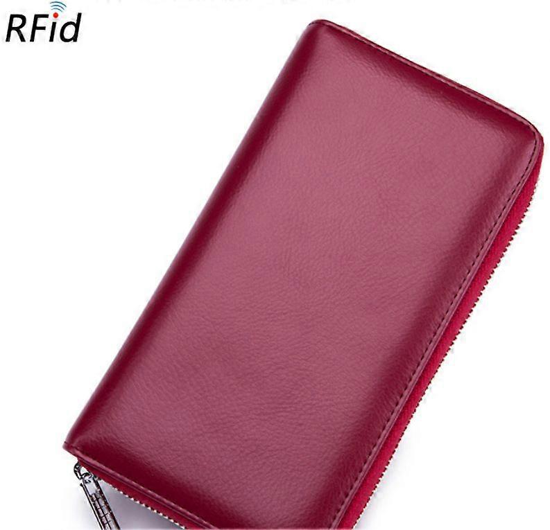 RedWallet Women Genuine Leather Men Wallets RFID Blocking Card Large Capacity Checkbook Holder Coins Cards