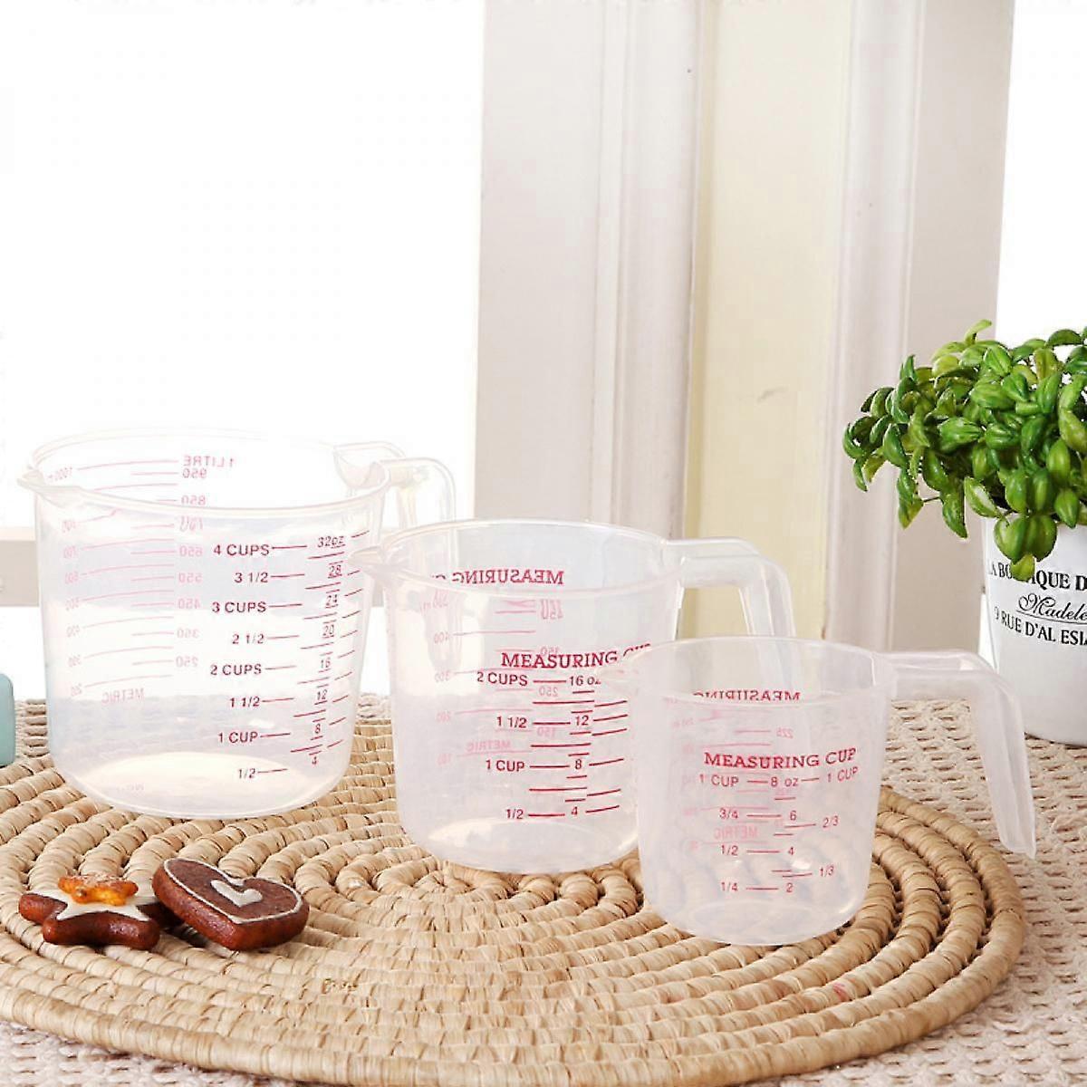 Plastic Measuring Cup Set,3Pcs BPA Free Plastic Clear Heat-resistant with Angled Grip and Spout Stackable Liquid Measuring Cup