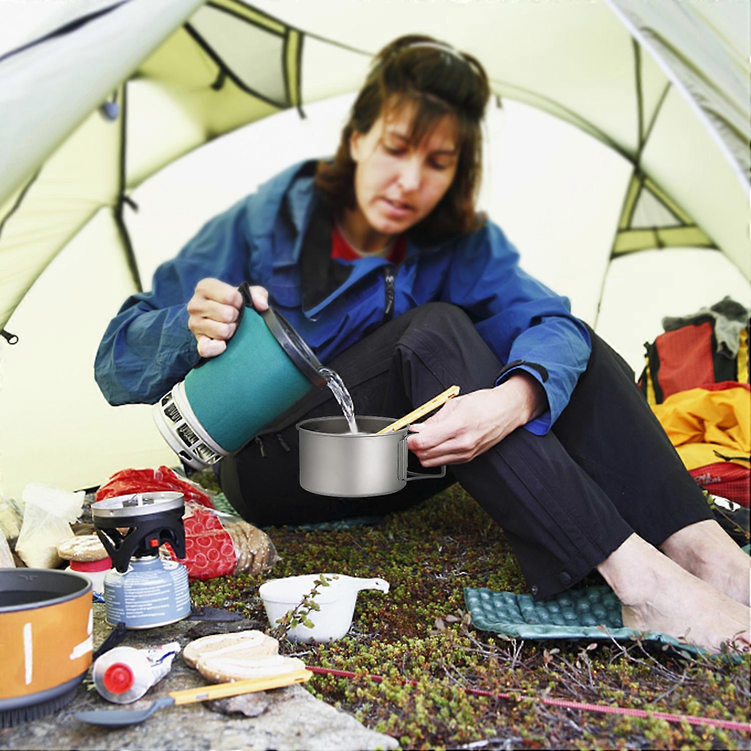 Titanium Bowl with Folding Handles Dinner Food Container for Outdoor Camping Hiking Backpacking