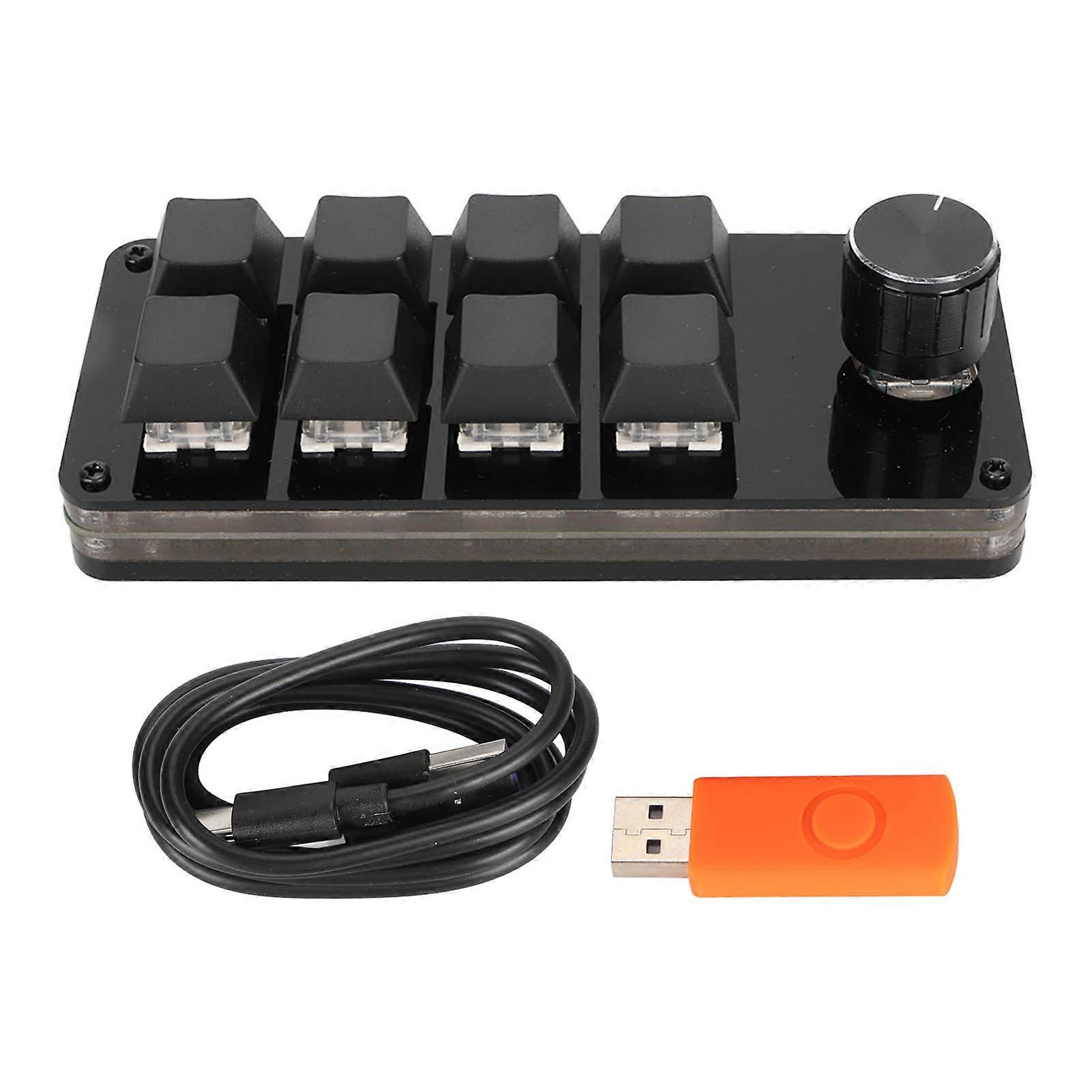 Mini 8 Key Keypad with Knob Customizable Programme Hot Swappable Blue Switch Cable Separation Macro Mechanical Keyboard
