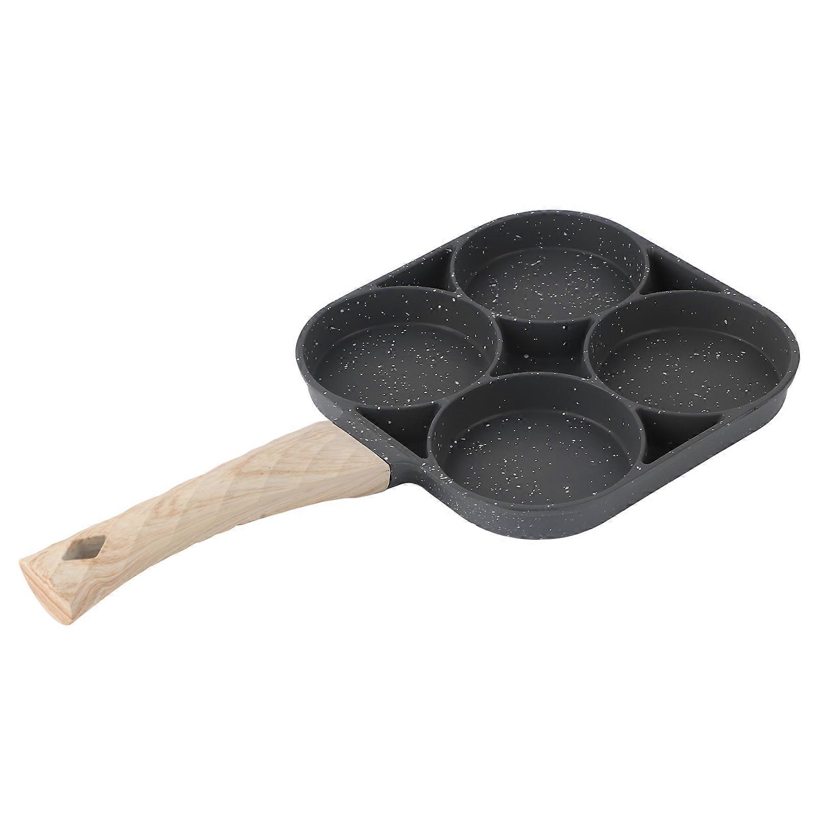 Pentola per friggere uova a 4 fori Pancake Pan con manico in legno per fornello a induzione Accessorio da cucina