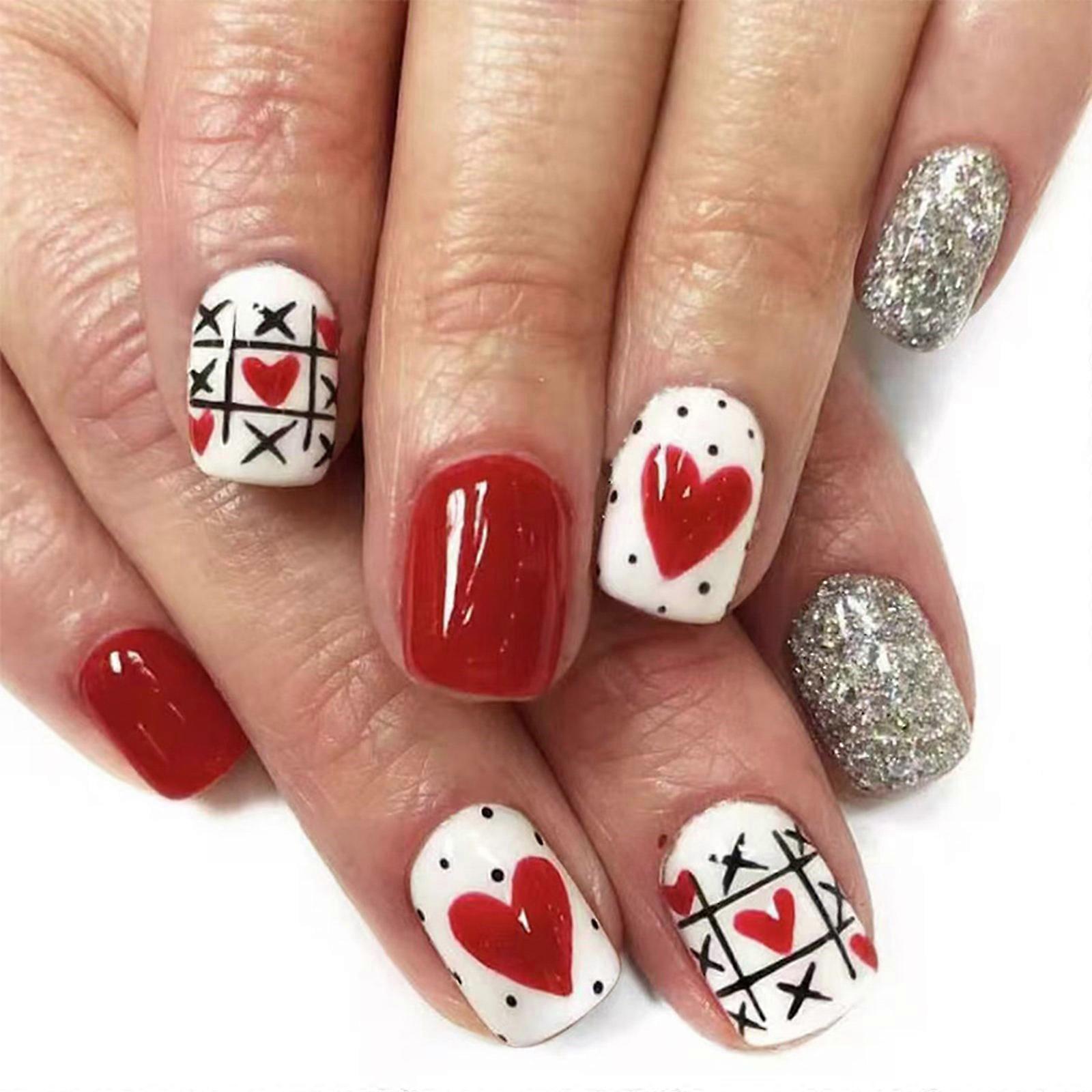 24Pcs Oval Falsos Clavos Prensa En Clavo Uñas Artificiales Clavos Artificiales Pegamentos De Uñas Falsas En Uñas Diseños De San Valentín Consejos De Uñas Francesas Regalos