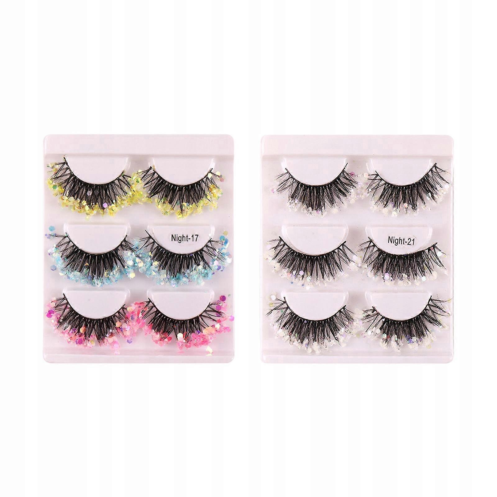 6 Pairs Of Luminous Sequin Colored False Eyelashes