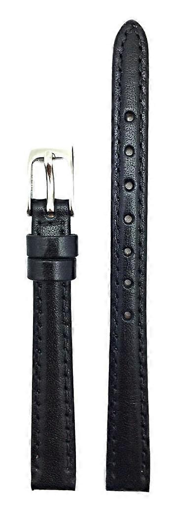 14mm Black Leather Watchband Patterned With Lightly Padded Replacement Watchstrap For Womens Standard Length Ref 2966