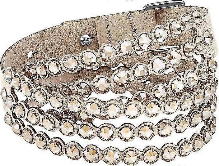 Damska skórzana kolekcja bransoletek Crystal Power-Khaki-40cm