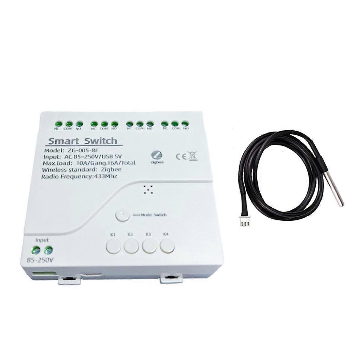 Tuya Zigbee WiFi 4 Channel Smart Switch with Temperature Humidity Sensor Passive Dry Contact Switch