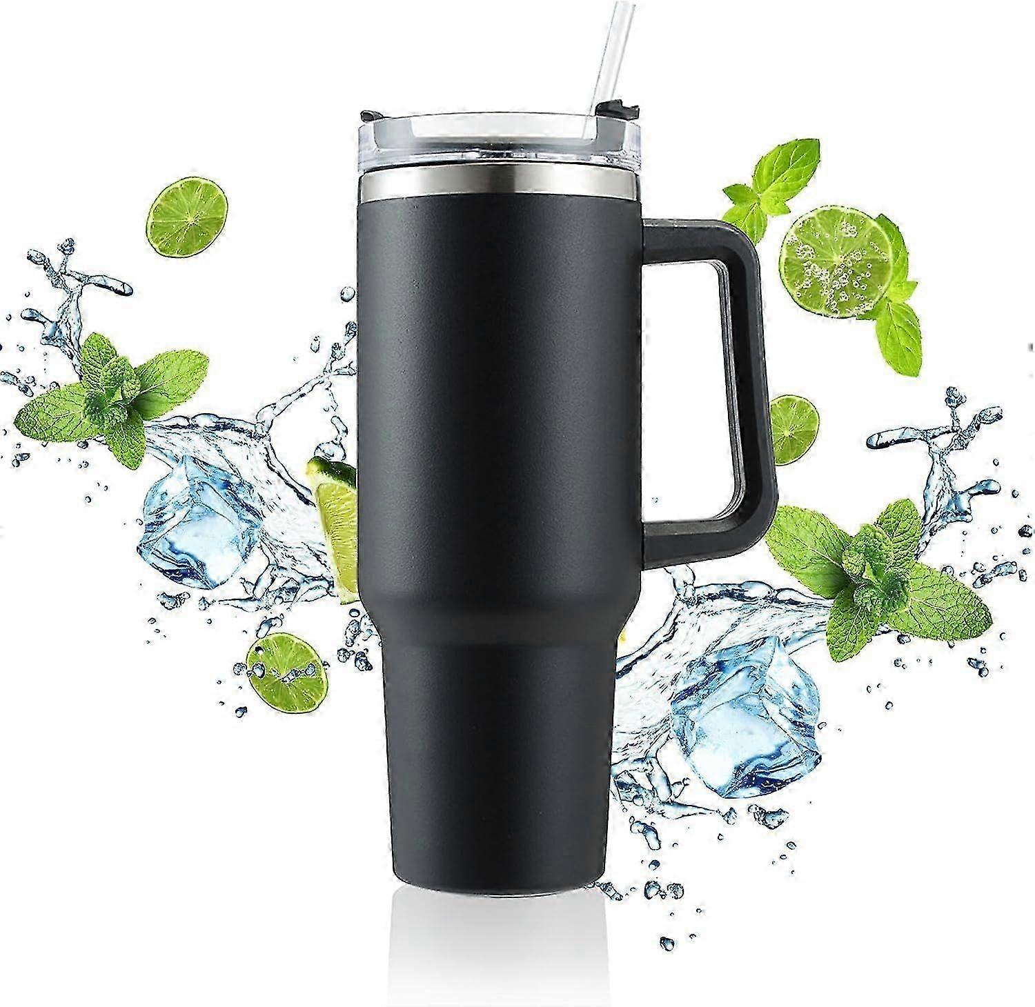 40 oz Tumbler with Straw Lid and Handle, Stainless Steel Insulated Water Bottle - Leak Proof Design with Comfortable Handle and Straw for Va