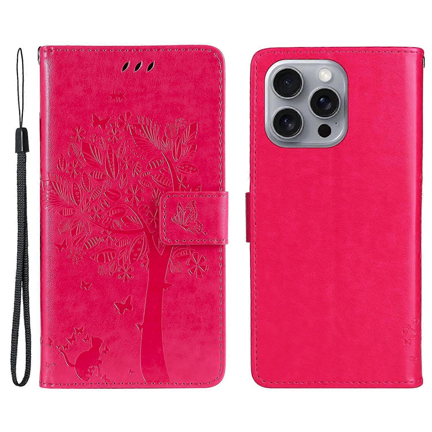 For iPhone 16 Pro Max Phone Case with Stand Cat Tree Pattern Leather Wallet Mobile Cover