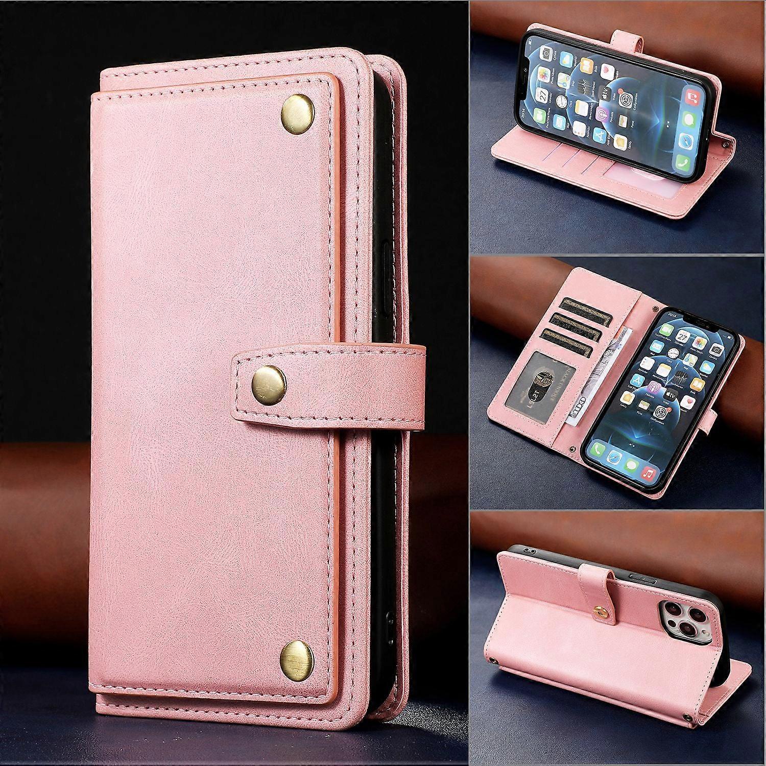 Case For Iphone 14 Pro Max Pink Retro Leather Flip Multi-function Card Slot