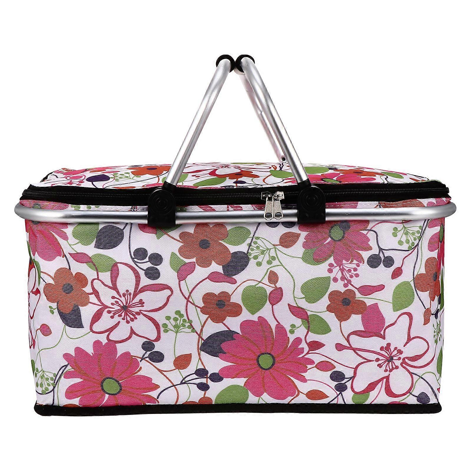 1pc Large Capacity Lunch Basket Collapsible Insulated Picnic Bag Folding Basket