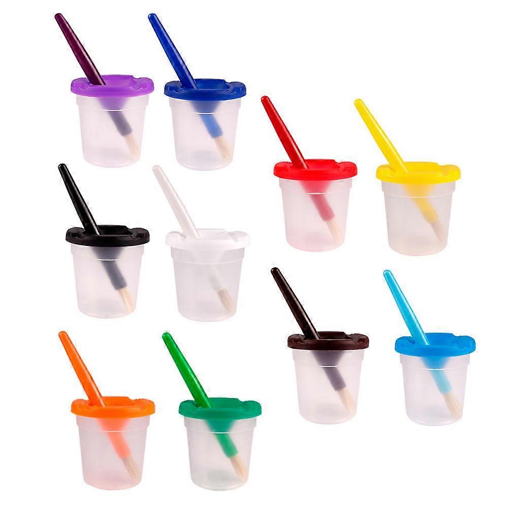 10 Sets Paint Cleaning Cups with Wash Pens & Paintbrushes, Spill Resistant, Non Toxic Art Supplies for Kids, Compact & Easy to Use for Fine Art