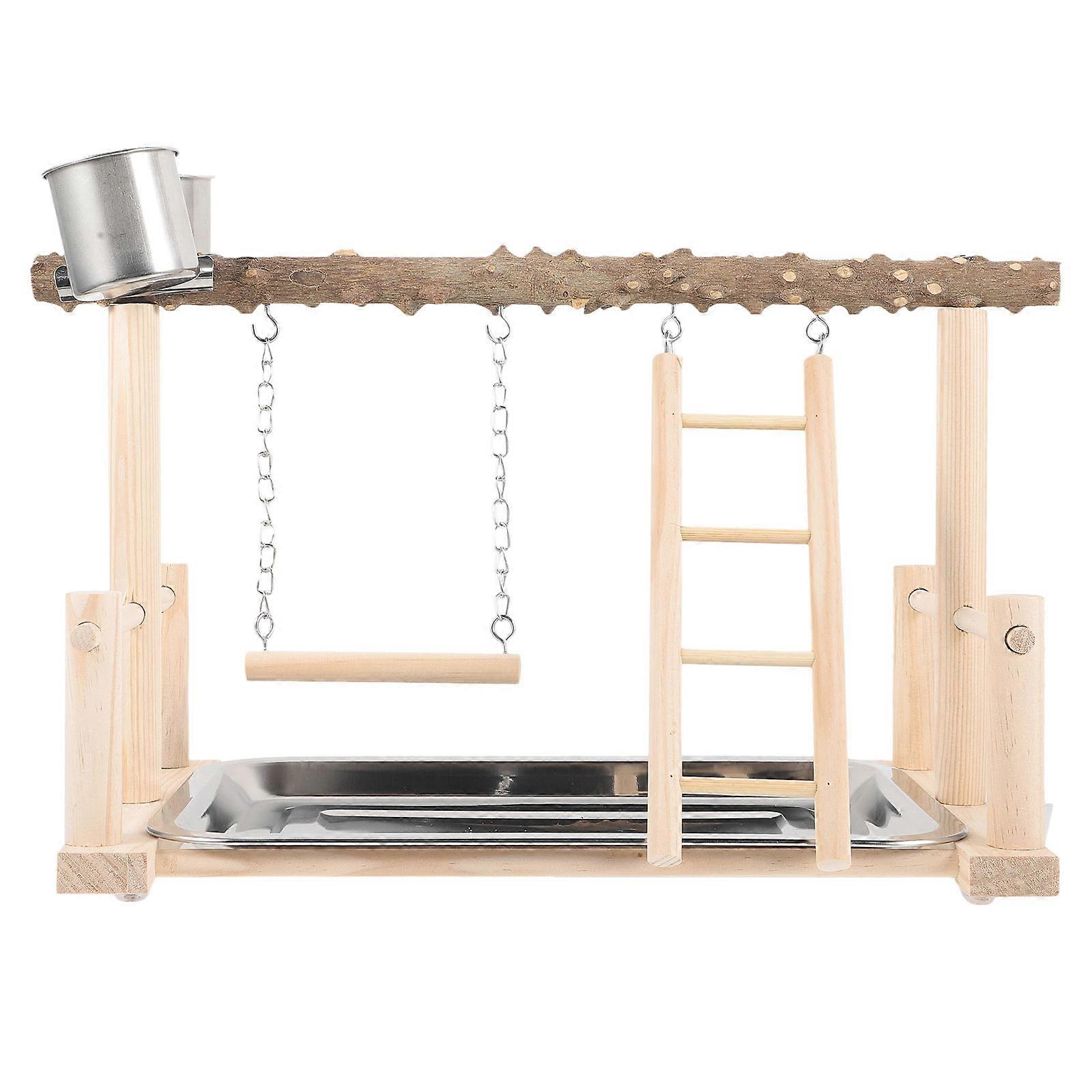 Wood Bird Perch Stand Parrot Play Multi 36x24cm Perching Feeding Exercise 1 Set