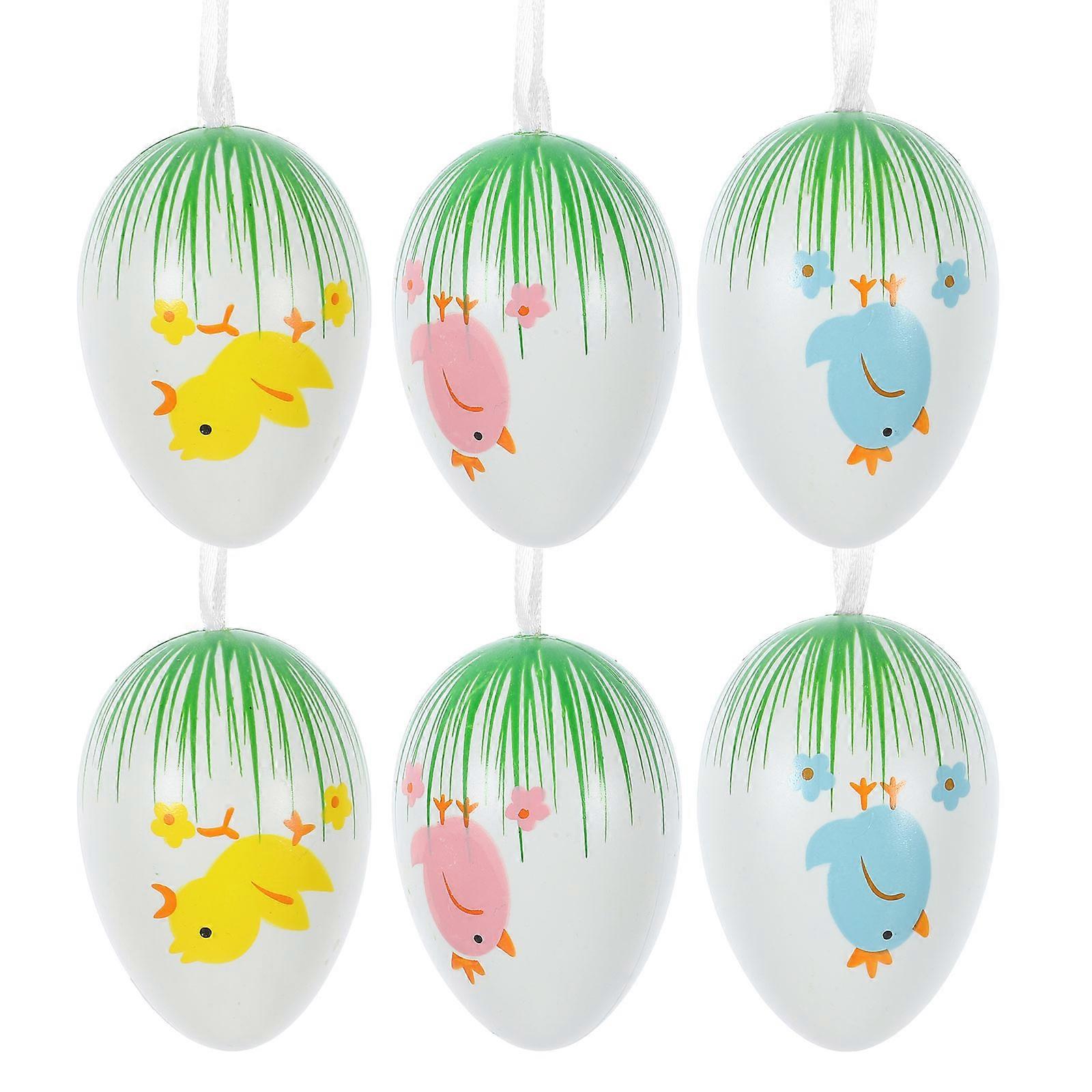 Artificial Eggs Complicated Egg Decoration Pendant Easter Ornaments Assorted Color 6Pcs