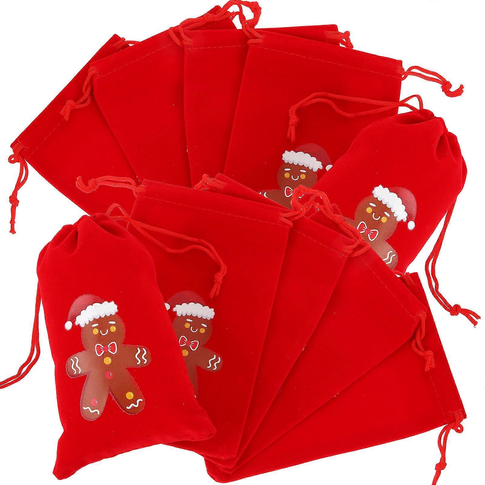 Kerstcadeau Zakjes Gingerbread Man Doek Trekkoord Opslag Rood 15,7x9,8cm 10Stuks
