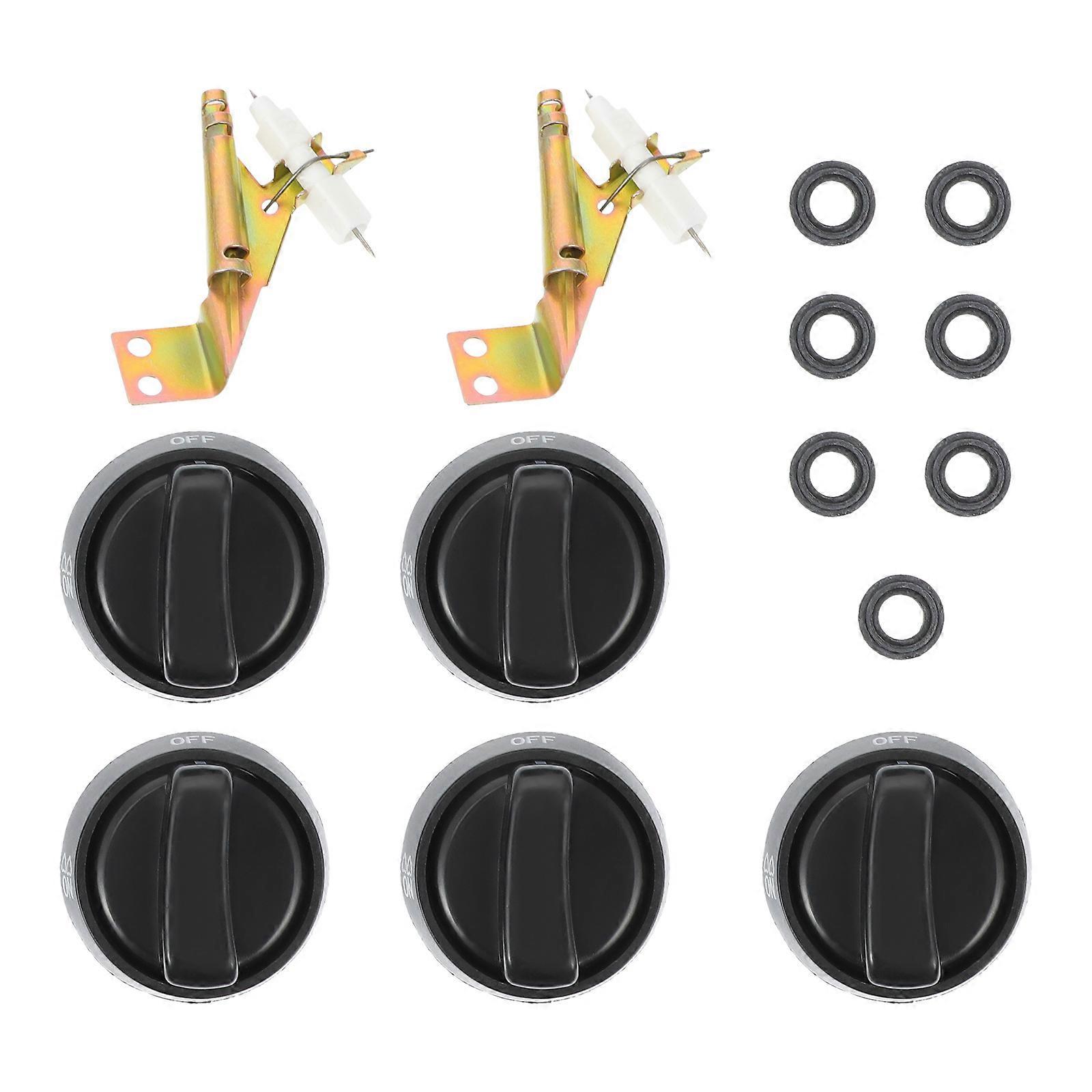 Cooktop Burner Control Knob Replacement Part Black 5X5X3cm Durable Easy Installation 5Pcs