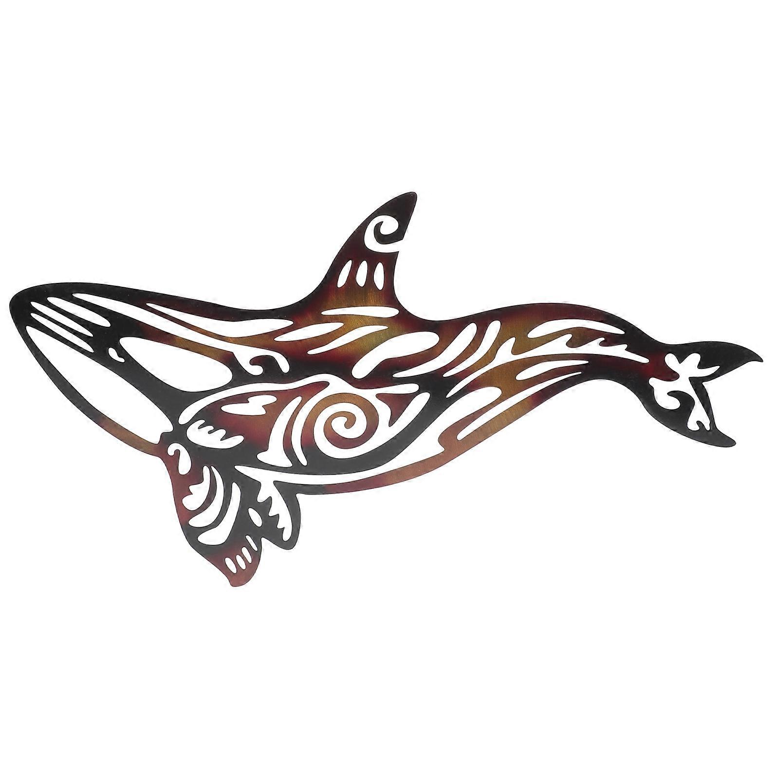 Metal Whale Art Hand Carved Figurine Wall Decoration Yard Design Enthusiasts 1Set