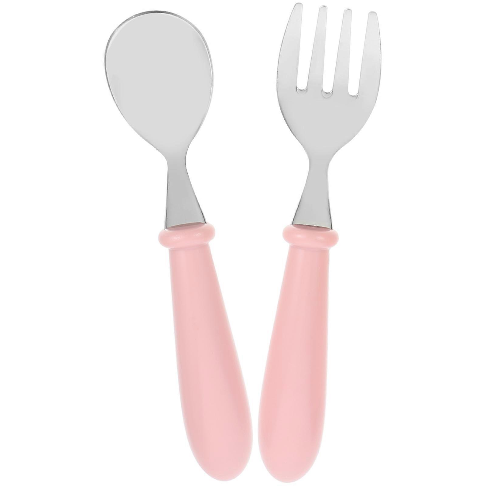 Stainless Steel Fork and Spoon Set with Portable Case Ergonomic Lightweight Utensils for Child Self Feeding Friendly Kitchen Essentials for Weaning