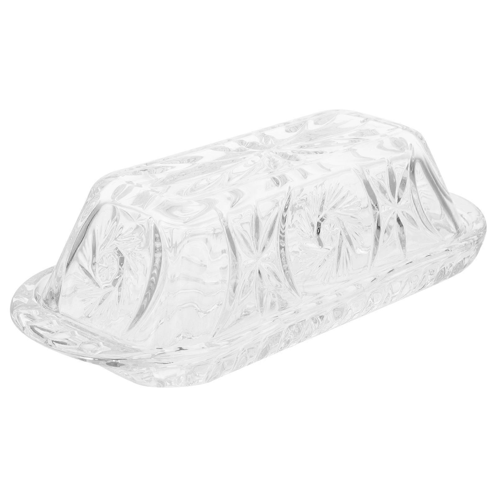 1Pc Rectangular Glass Butter Box with Delicate Lid Transparent Butter Dish