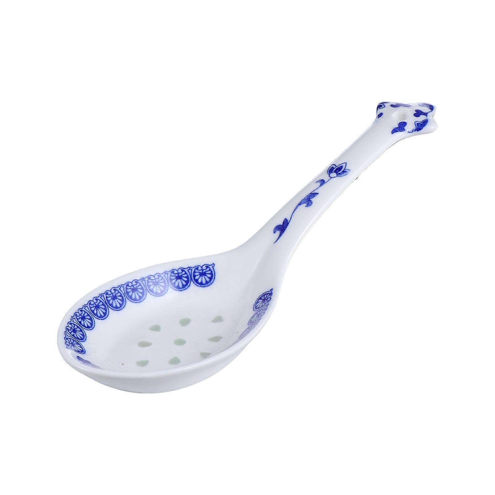 Ceramic Tableware Chinese Soup Spoon Dining Tool For Bars Home Use Blue and White 21X7X1.8CM 1Pcs