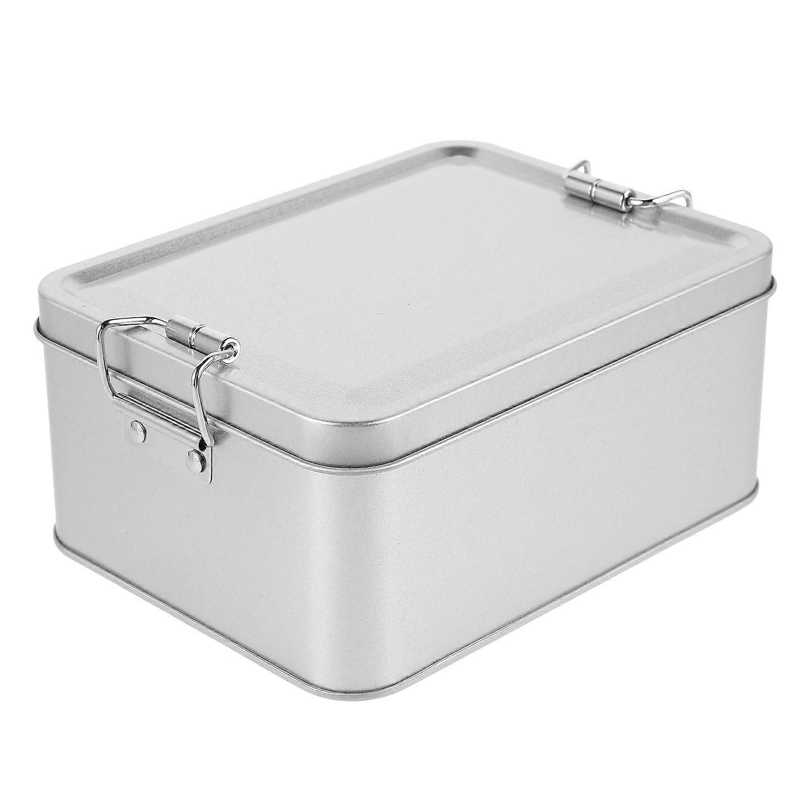 Small Cookie Boxes Rectangular Shape Tinplate Material Homeowners 14.50X11.00X6.50CM Silver 1Pack