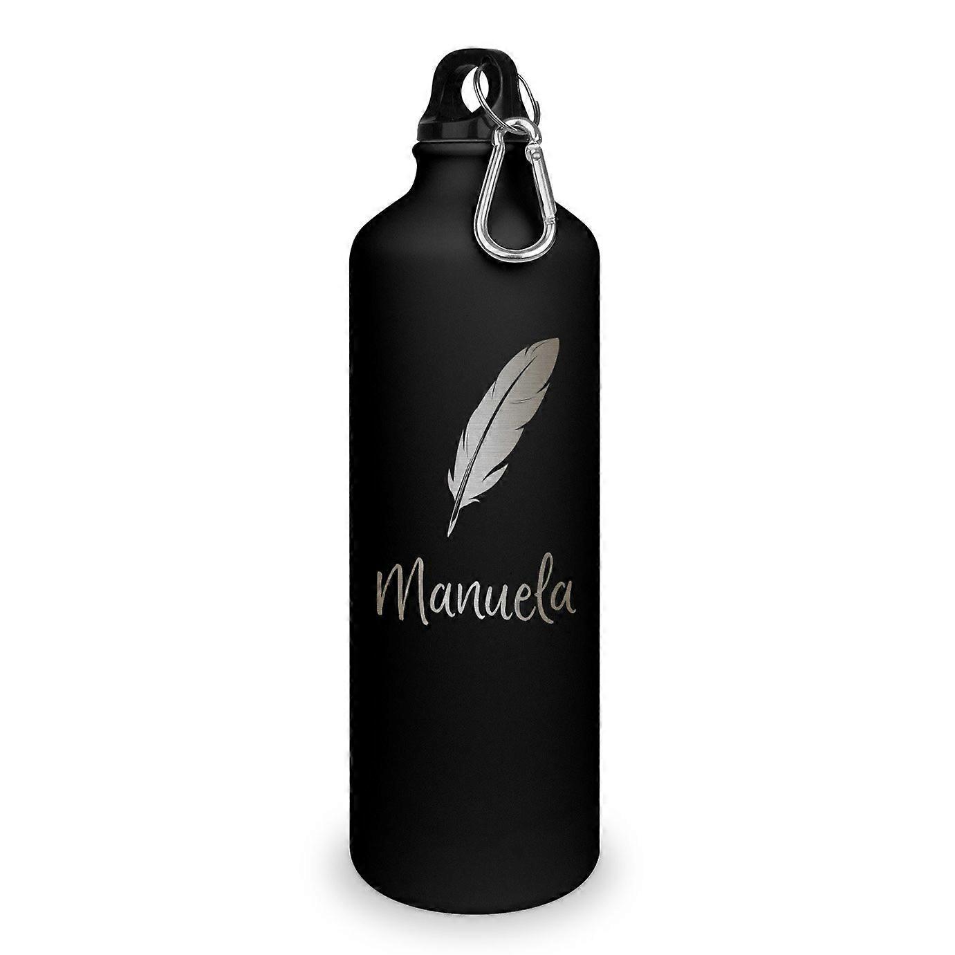 Engraved with Names Manuela – with spring Layout Aluminium Water Bottle With Freeofcharge engraving – Sports Bottle – White/Black Black