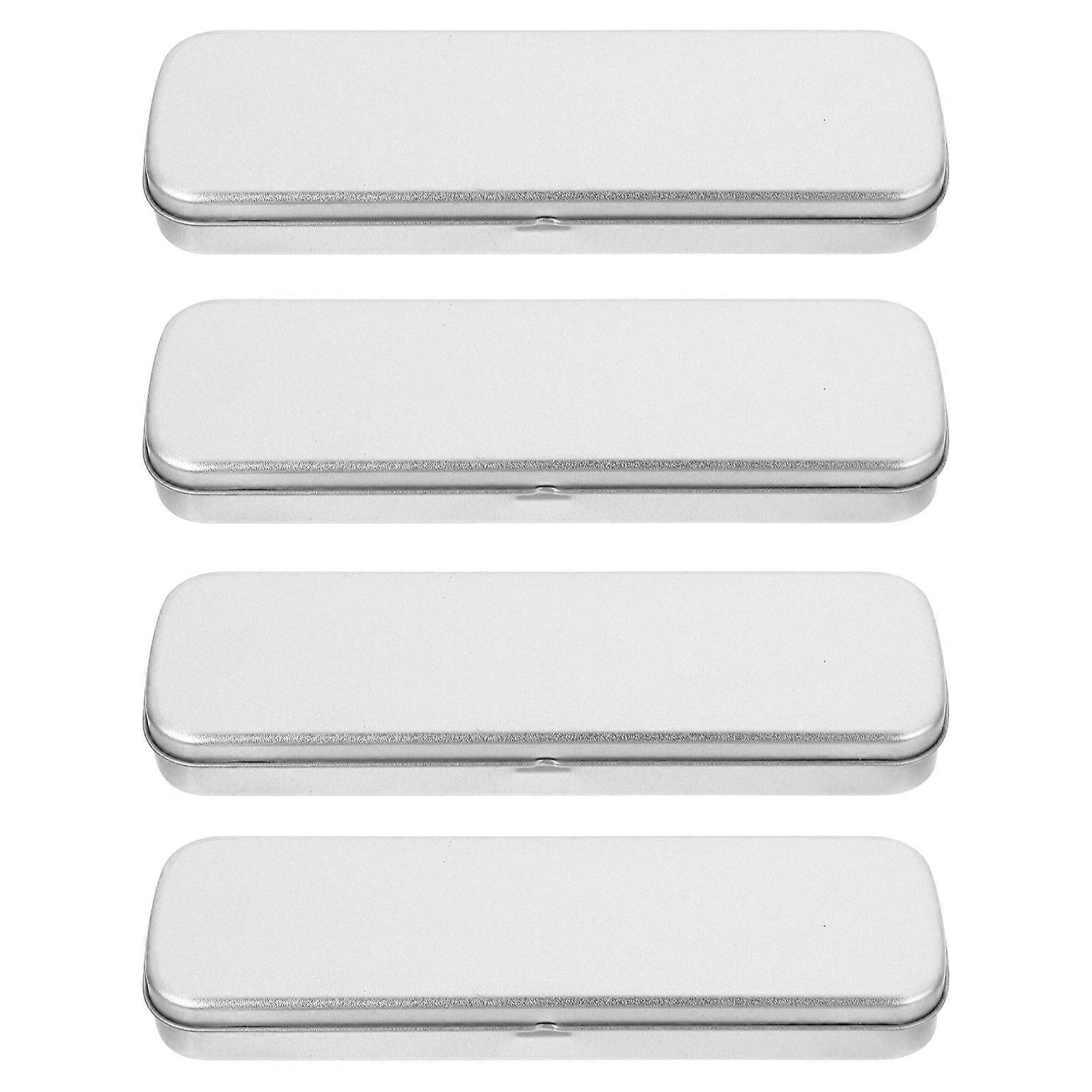 Silver Tinplate Pen Storage Box Durable and Practical for Storage Use with Curled Design