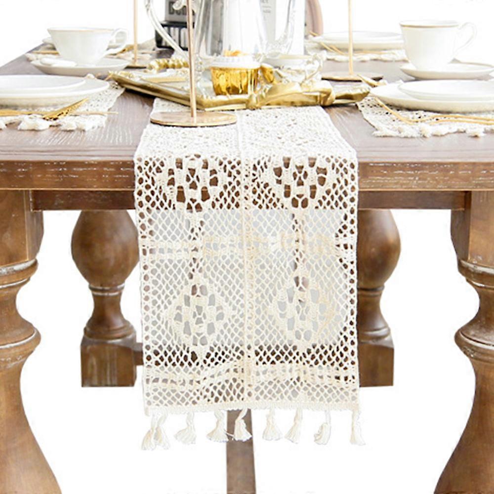 Table Runner Cotton Lace Boho Table Runner Vintage Style Table Decor Home Wedding Party Coffee Table Decor-22X280Cm