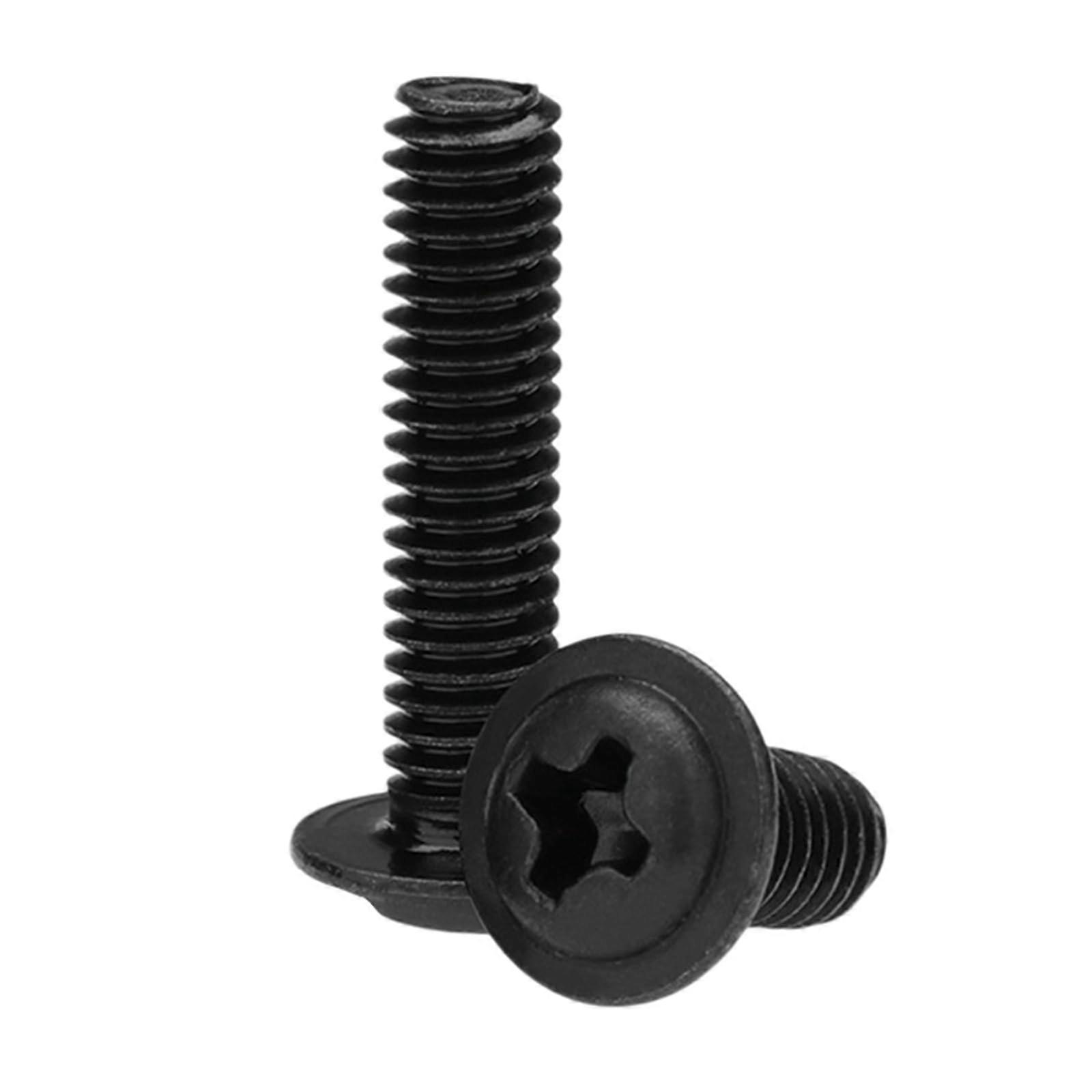 50pcs/lot PWM Type Black Pan Head Phillips Screws with Washer M1.4/M2/M2.5/M3/M3.5/M4/M5/M6 Din967 dxl M4x8mm Ref: 3490
