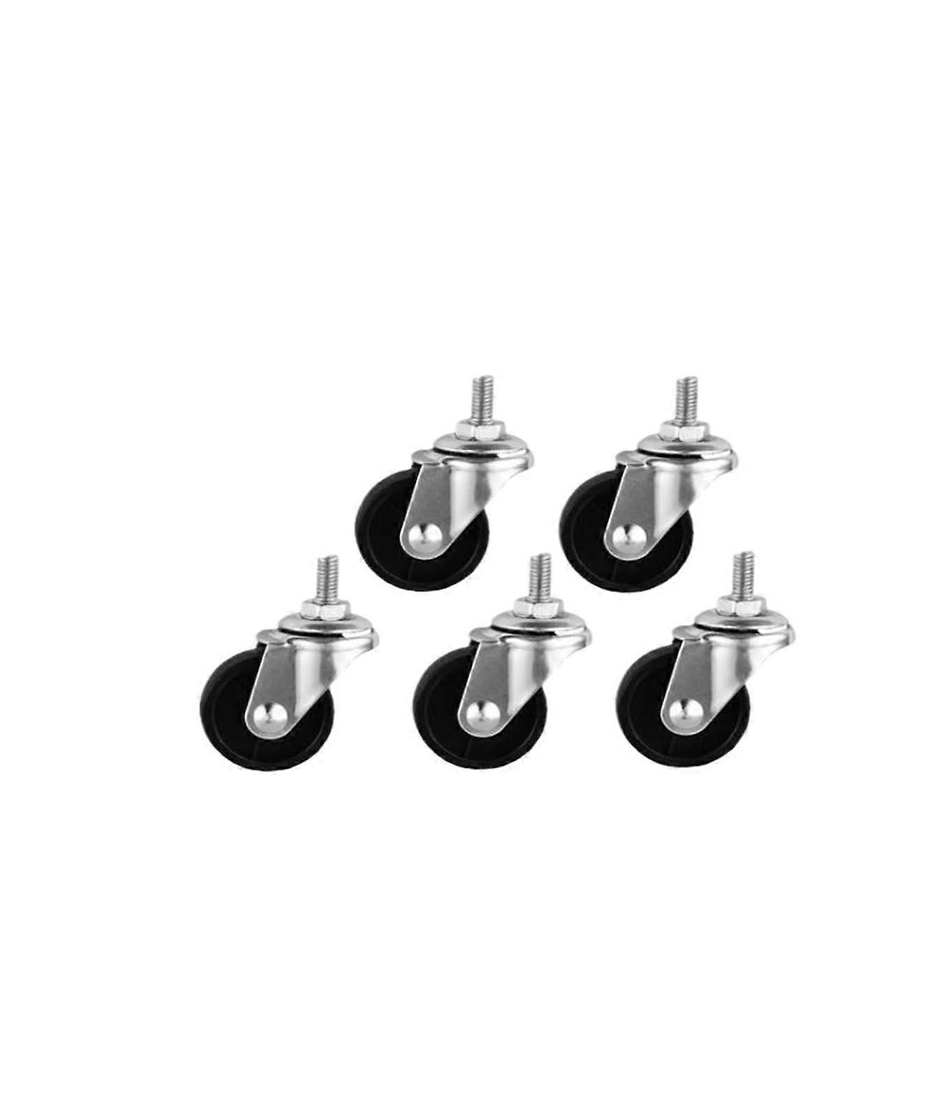 1.5 Inch M8 Screw Swivel Casters, Set of 5, Black PP Furniture Wheels, Heavy-Duty, Easy-Move, Replacement Rollers