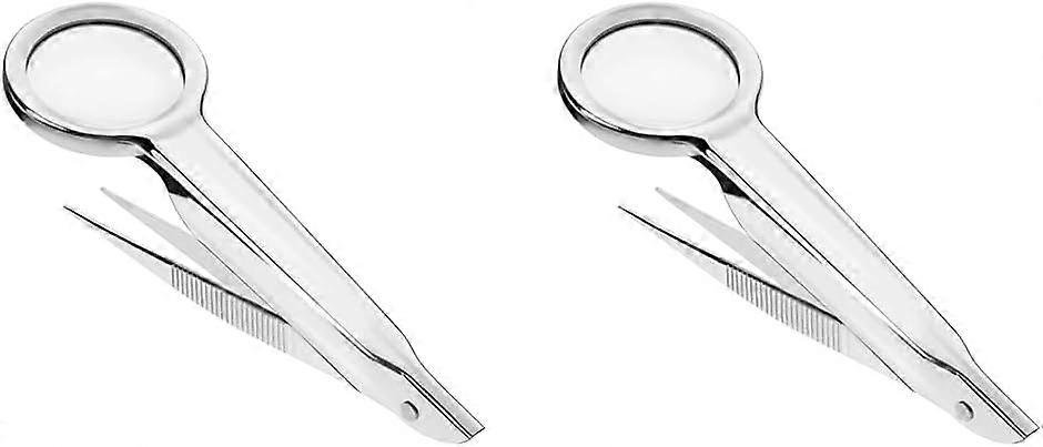 Tweezers with Magnifying Glass, Max. 4.5x Magnification, P-100111 Units (2-pack) Silver 1 Count (Pack of 2)