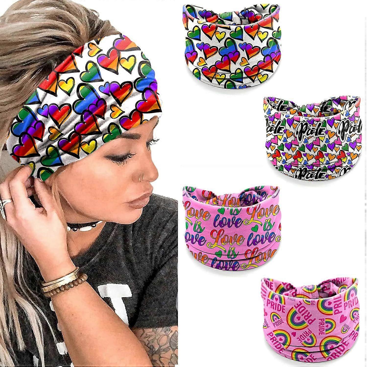 2025 Latest Model 4 Pack Rainbow Pride Headbands for Women & Men LGBTQ+ Love is Love Pin