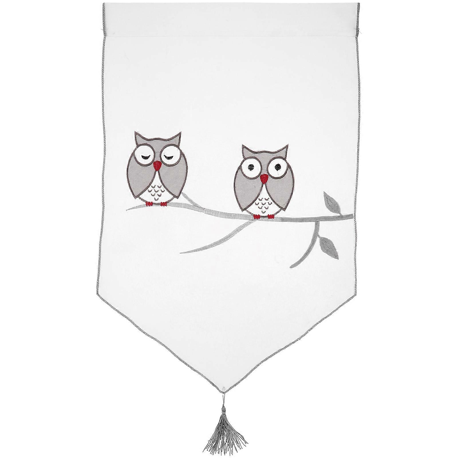 Sheer Embroidered Curtains Owl Pattern Polyester Window Decoration 40x60cm Rustic Style 1Pcs