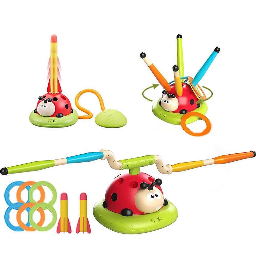 3 in 1 Musical Jump Toss Ring Game Rocket Launcher for Kids Indoor Outside Toy