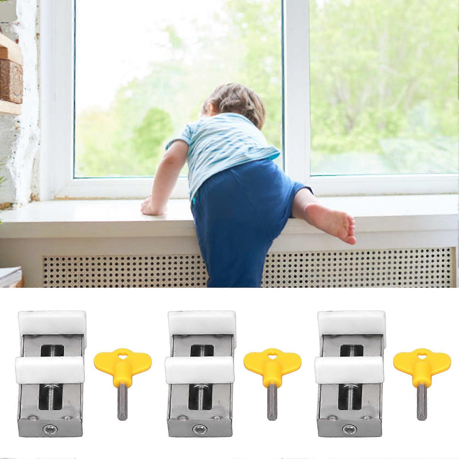 3 Pcs Set Window Lock Adjustable Stainless Steel Sliding Door Window Security Lock with Key 