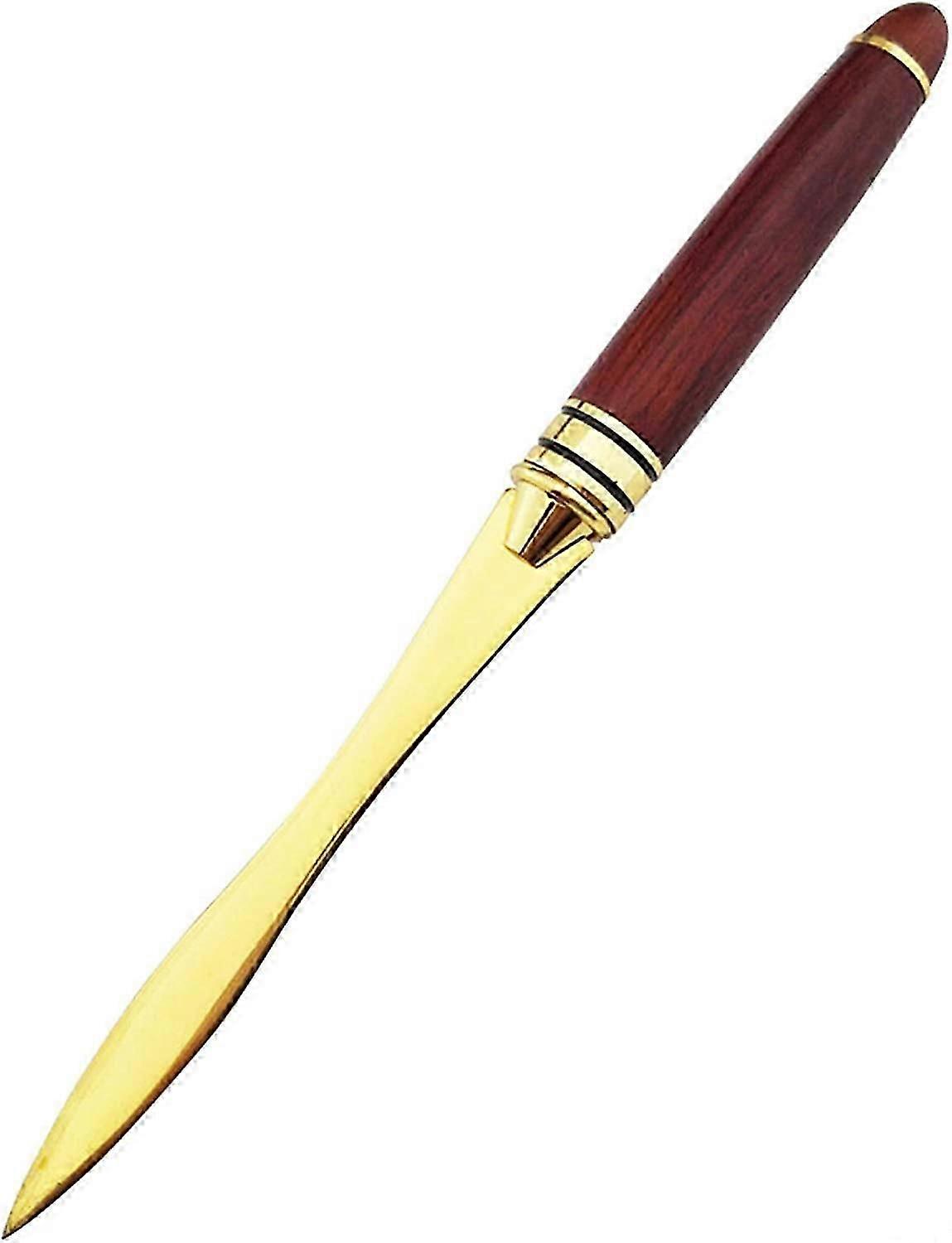 Wood Handle Letter Opener Stainless Steel Knife Split File Envelopes Stationery Golden