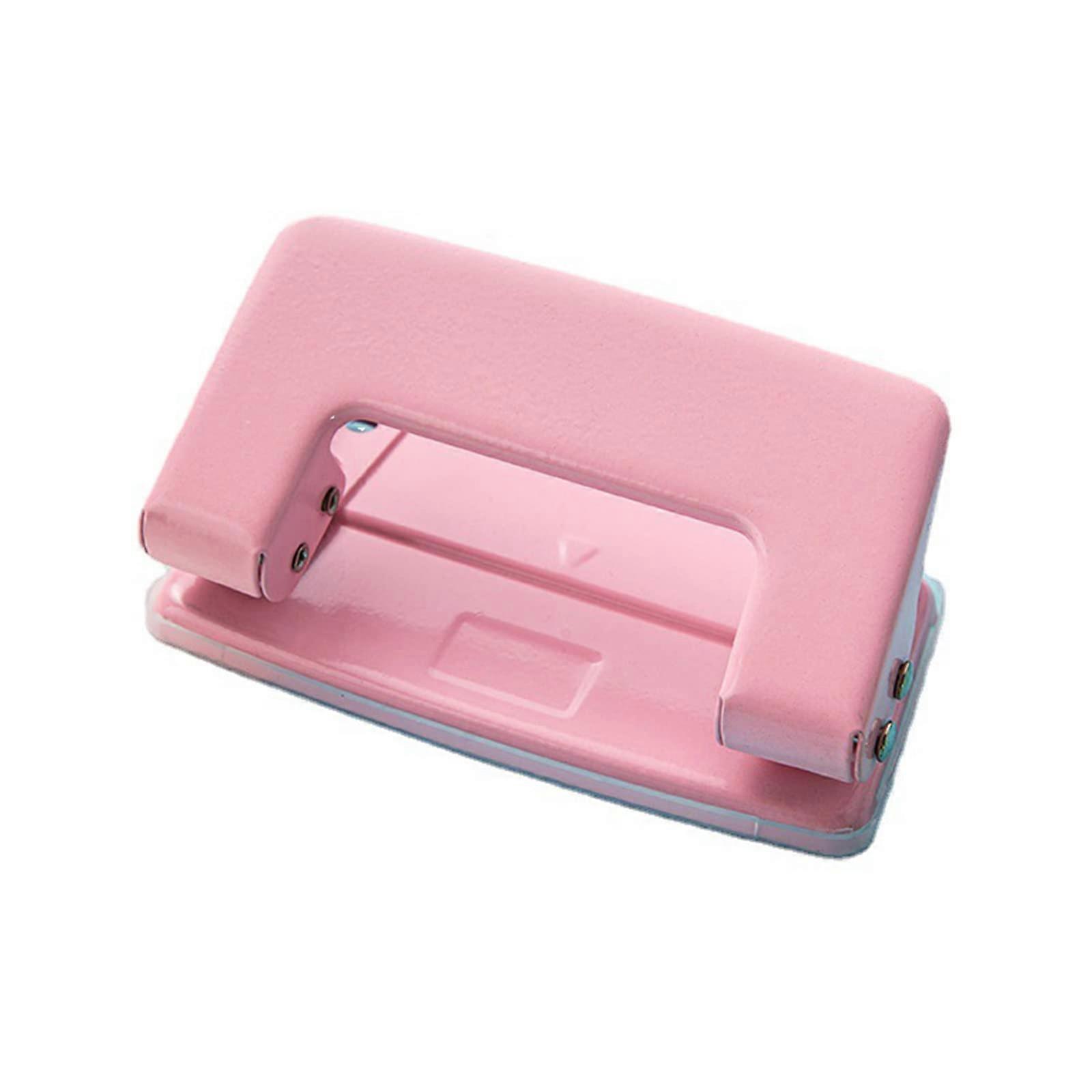 Portable Hole Punch Clear Case Small 2 Holes Effortless Punching for Binding Cards Paper Files A Paper Punch Tool Pink