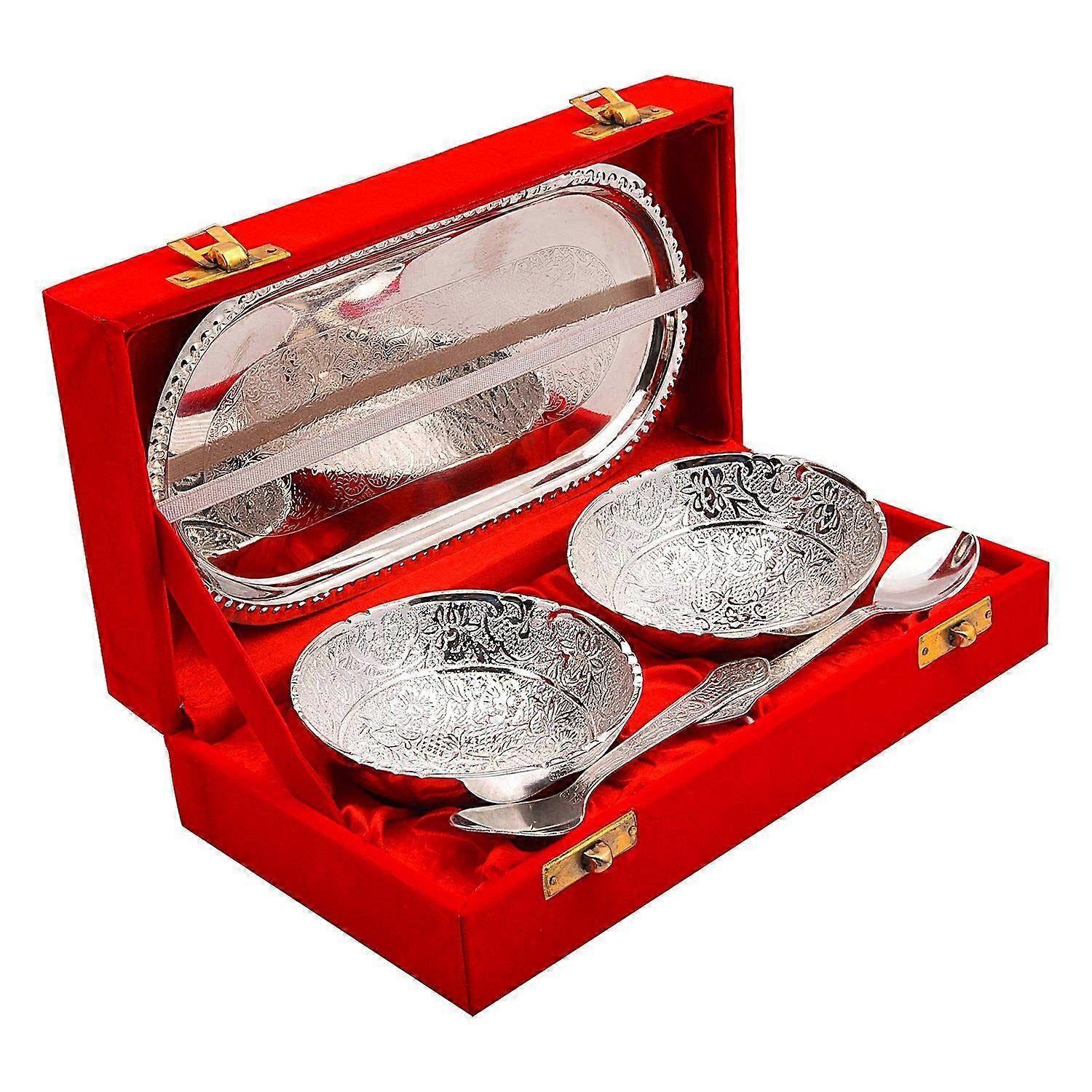 Set di ciotole in metallo placcato argento con scatola in velluto reale, vaschette per capsule - Set da 5 pezzi, 100 ml