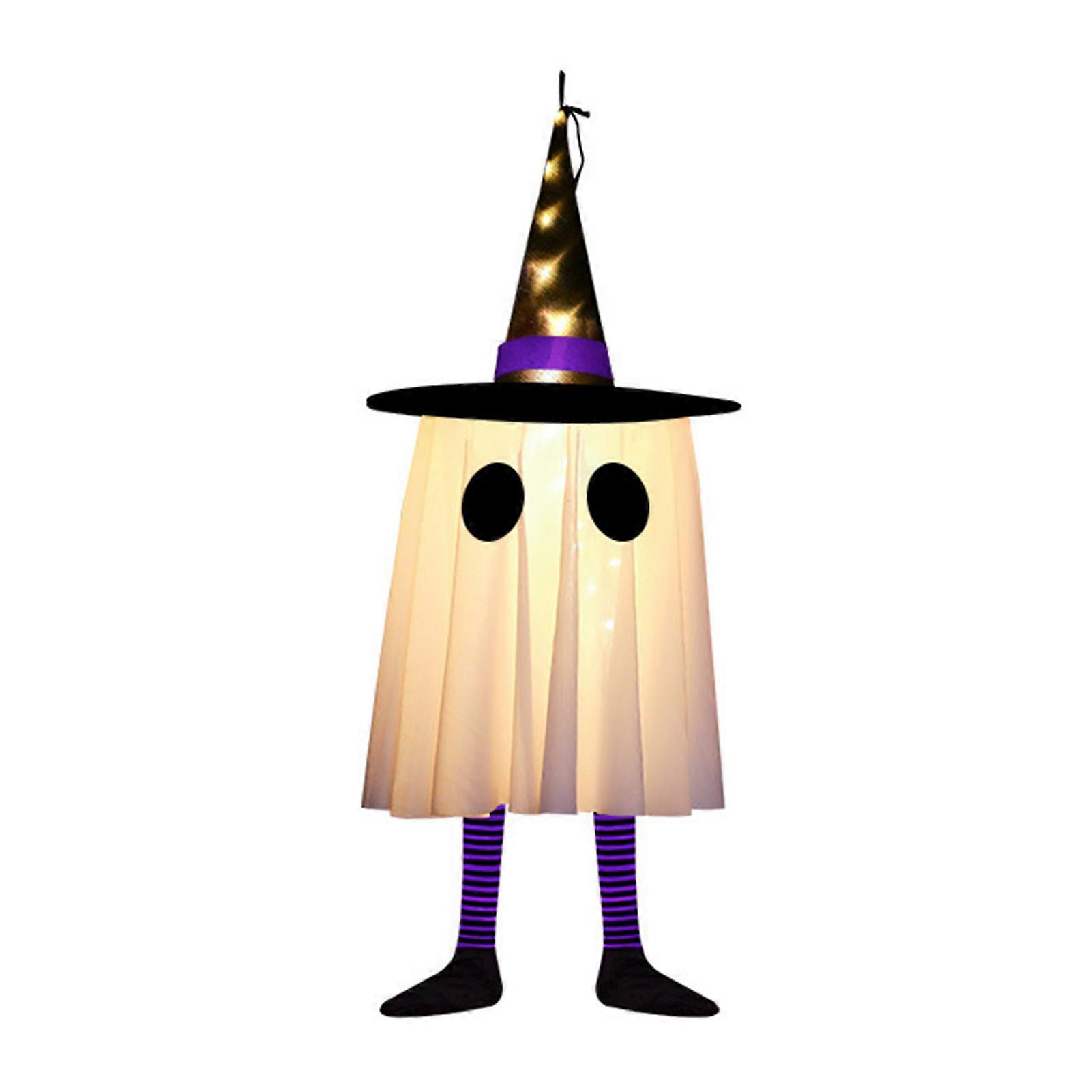 Hanging Ghosts LED Lights with Witch Hat, Glowing Garden & Backyard Decoration, Battery Powered Halloween Decor for Haunted Houses