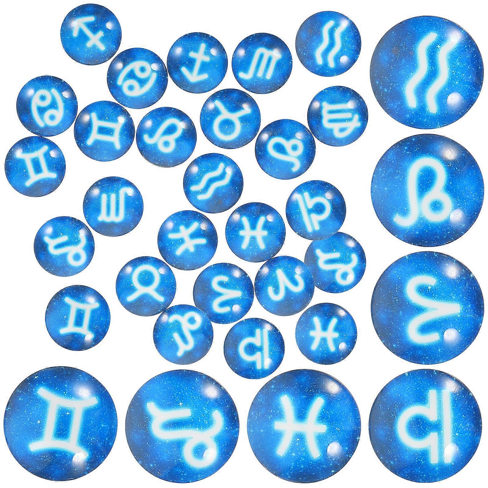 Round DIY Cabochons 20Pcs 12-Pattern Cabochons Zodiac Sign Flat Glass Dome Gems Home Decor Blue