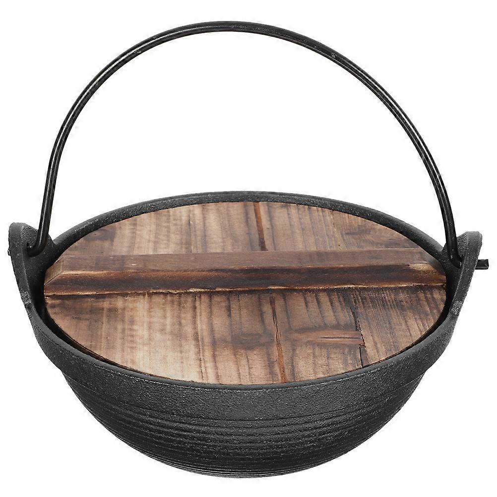 Japanese Cast Iron Soup Pot for Camping, Cooking & Serving Noodles – Multi Use Outdoor Pot with Wooden Lid
