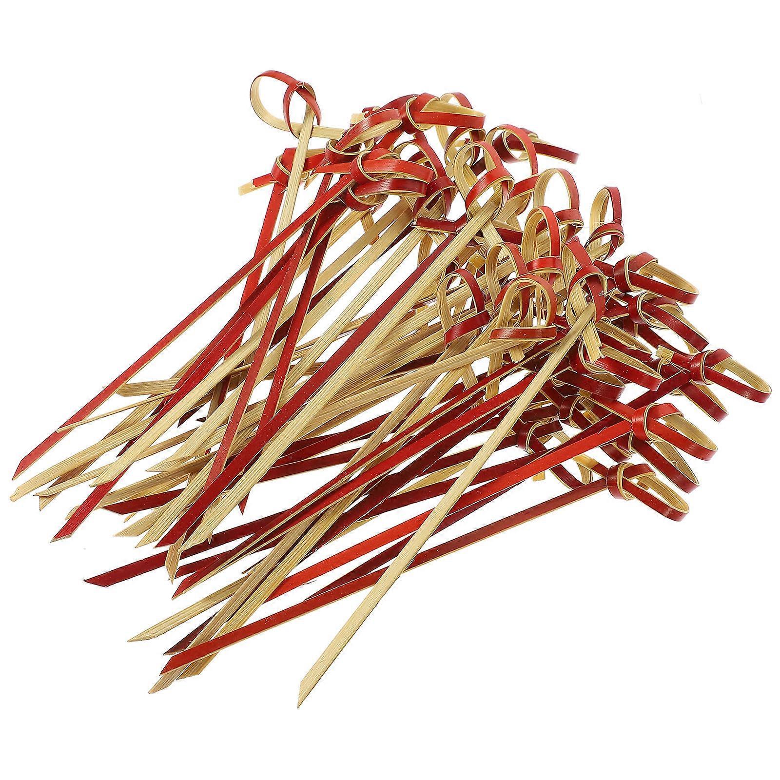 Fruit Toothpicks Elegant Design Bamboo Appetizer Picks Party Use Red 100Pcs