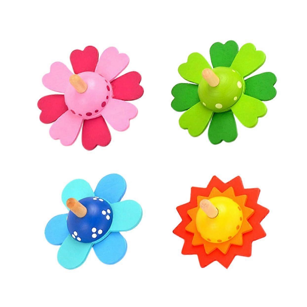 4 Pieces Flower Spinning Spinning Toy in Flower Shape Fun Spinning Toy Cognitive Rotating for Babies Rotating Wooden