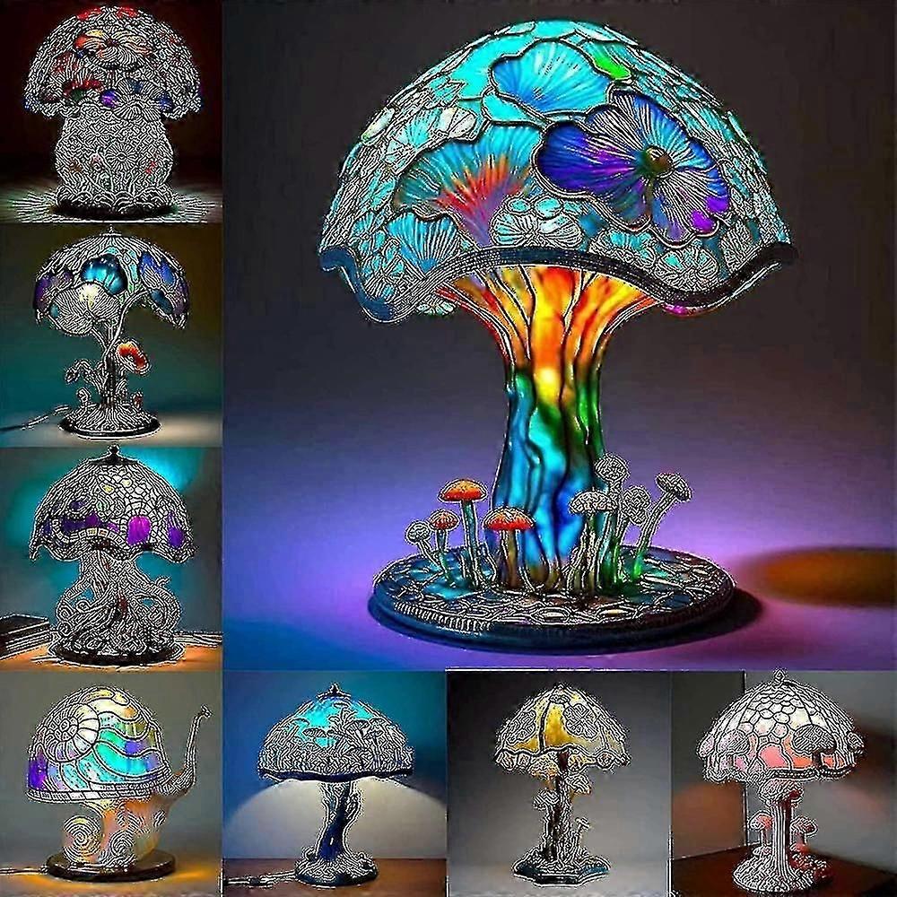 2023 New stained Glass Plant Series Table Lamp Vintage Table Lamp Colorful Mushroom Lamp