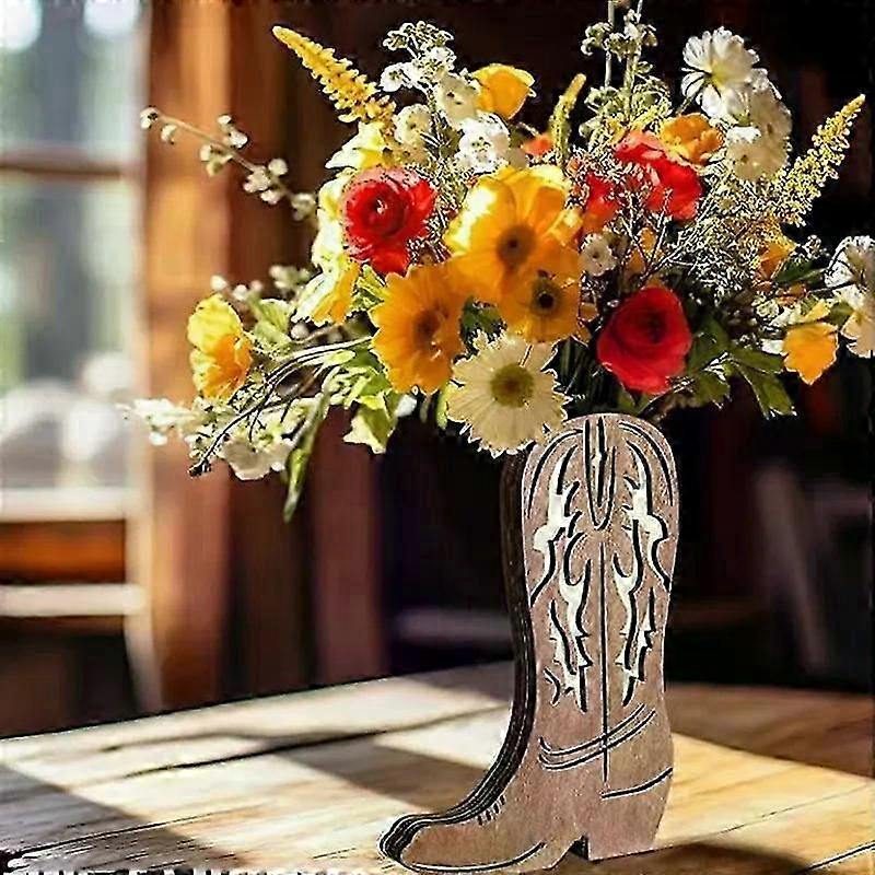 木製カウガールカウボーイブーツ花瓶カウボーイブーツウォールプランタードライフラワー植物棚壁掛け屋内花瓶吊り下げアートオーナメント