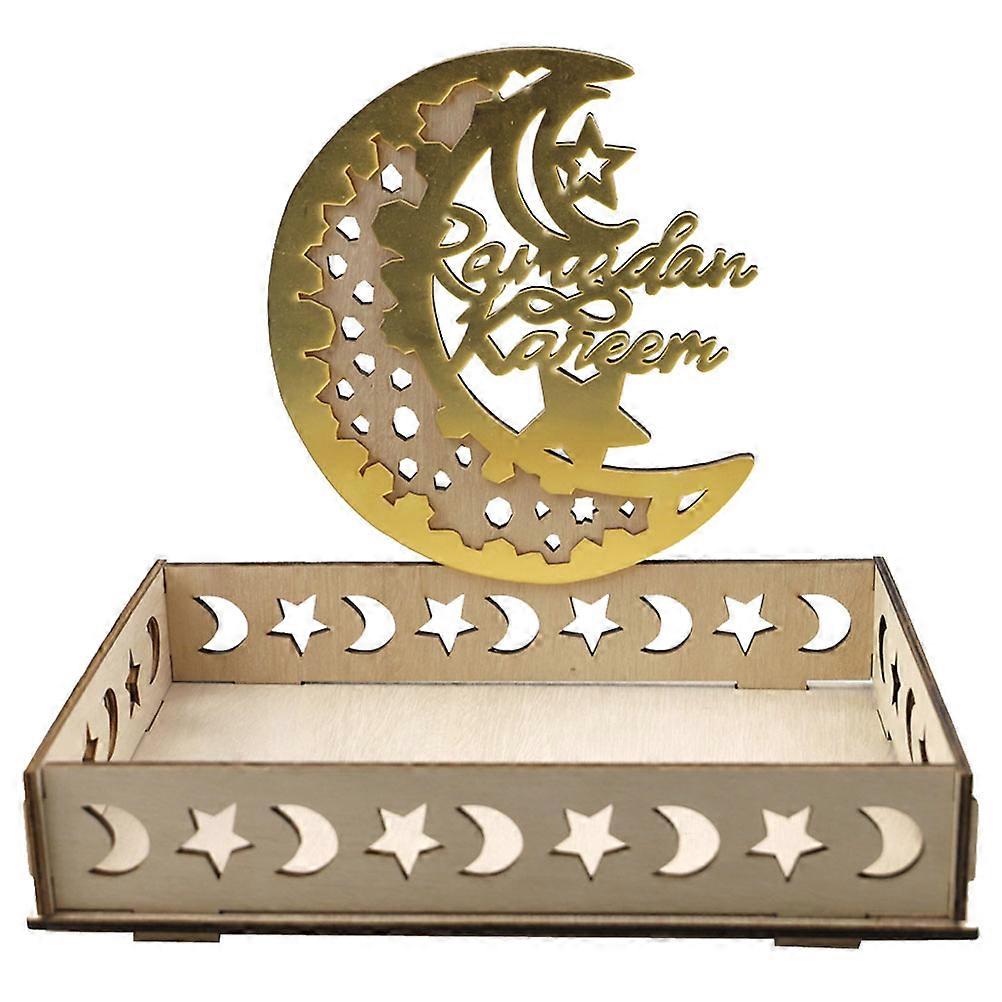 Eid Themed Tray Decorative Display Hollow-out Design Parties Wood 10.6×9.1×7.1in 1Pack