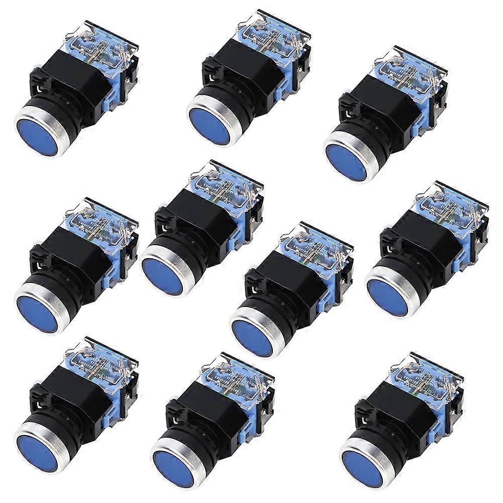 10 Pcs BEM38-11S Self Lock Flat Head Button Switch 1 On 1 Off Button Switch(Blue Button)